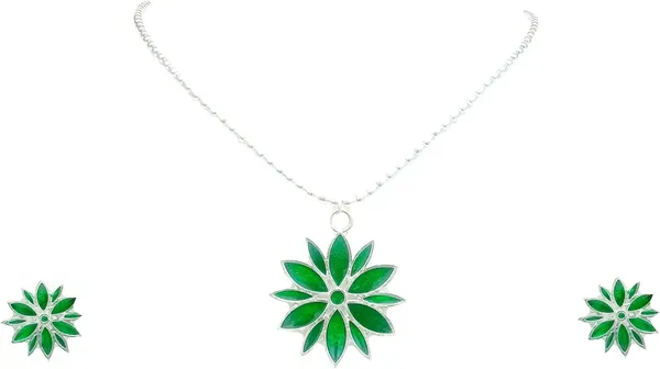 Assamese_Traditional_Silver_Plated_Green_Colour_Chain_Jewellery_Set_For_Women